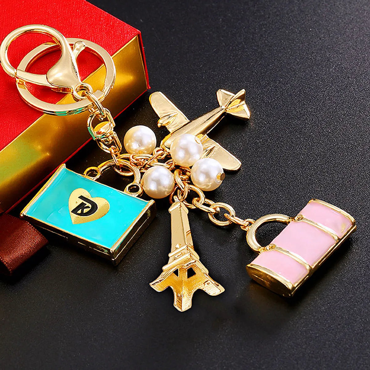 Elegant Korean Style Bag Metal Inlay Rhinestones Women'S Bag Pendant Keychain