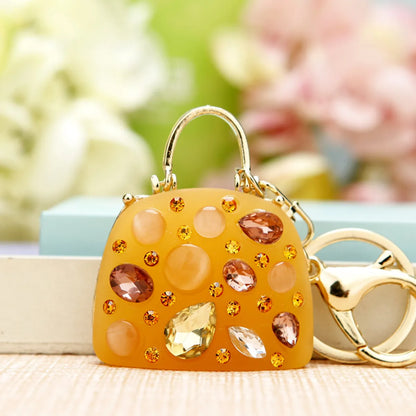 Elegant Korean Style Bag Metal Inlay Rhinestones Women'S Bag Pendant Keychain