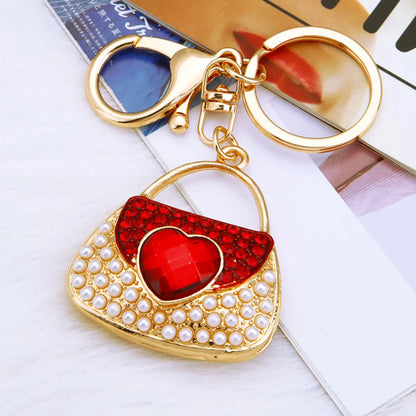 Elegant Korean Style Bag Metal Inlay Rhinestones Women'S Bag Pendant Keychain