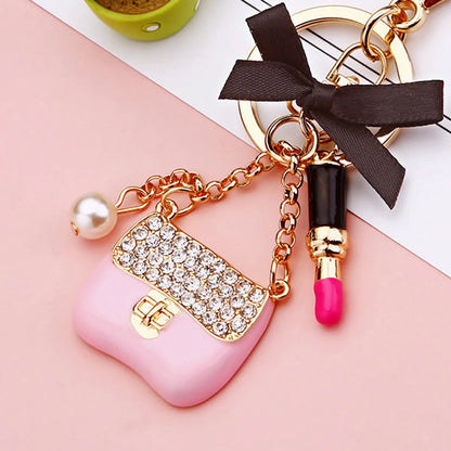 Elegant Korean Style Bag Metal Inlay Rhinestones Women'S Bag Pendant Keychain