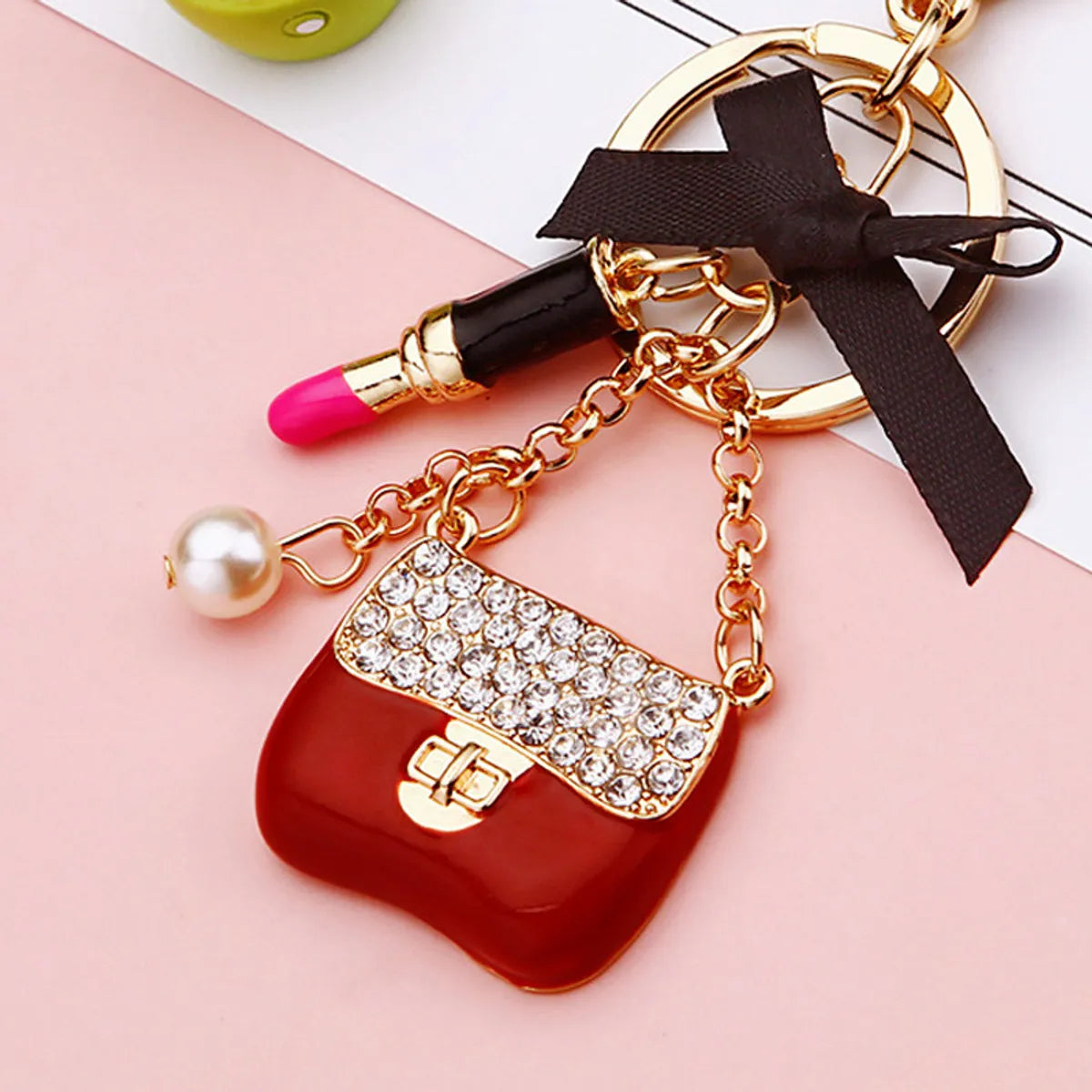 Elegant Korean Style Bag Metal Inlay Rhinestones Women'S Bag Pendant Keychain