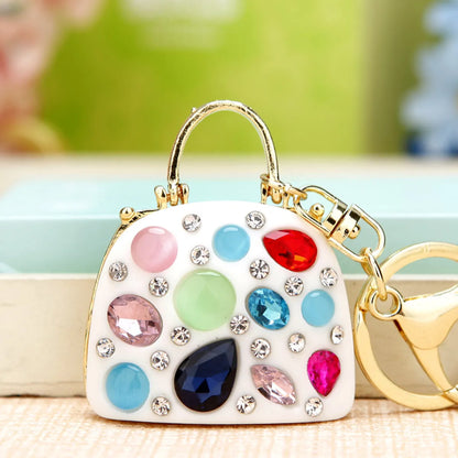 Elegant Korean Style Bag Metal Inlay Rhinestones Women'S Bag Pendant Keychain