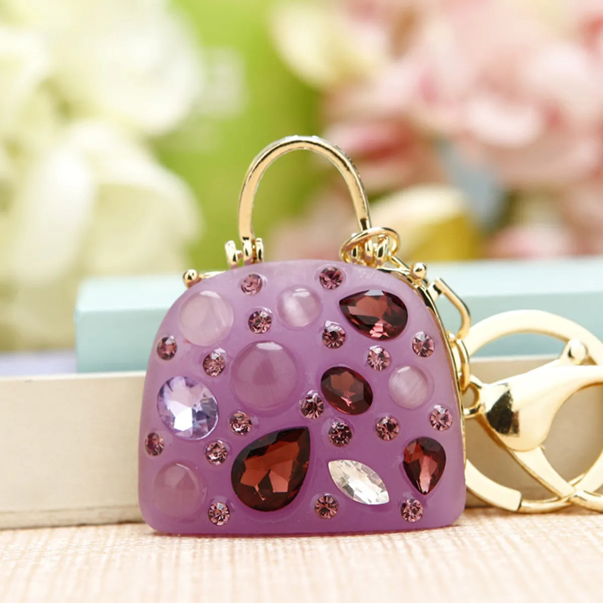 Elegant Korean Style Bag Metal Inlay Rhinestones Women'S Bag Pendant Keychain