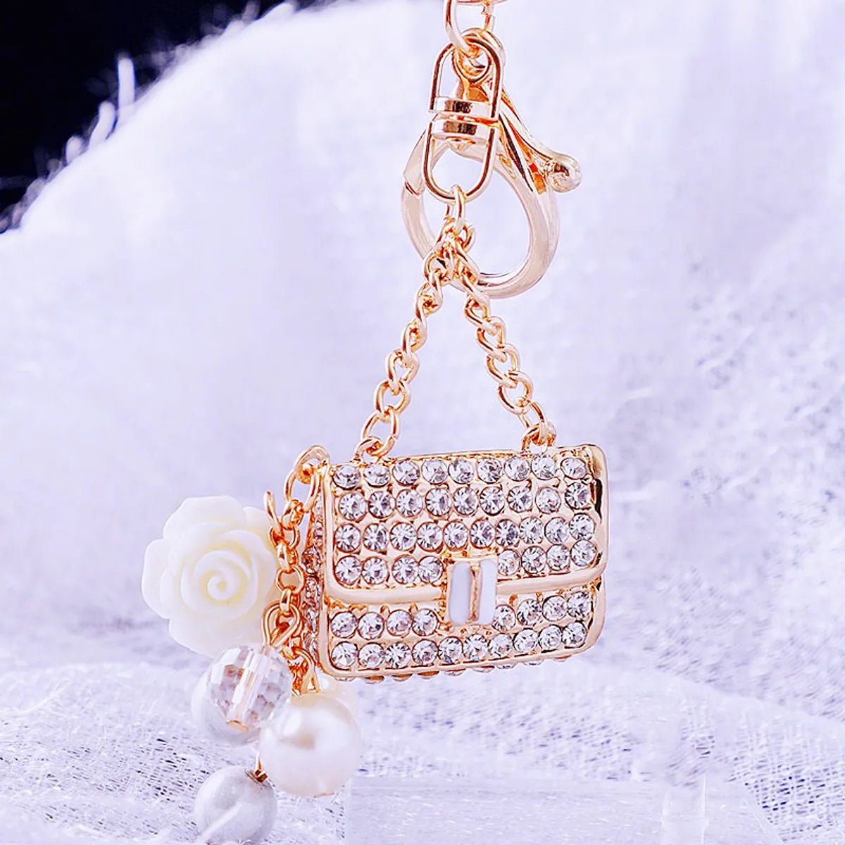 Elegant Korean Style Bag Metal Inlay Rhinestones Women'S Bag Pendant Keychain