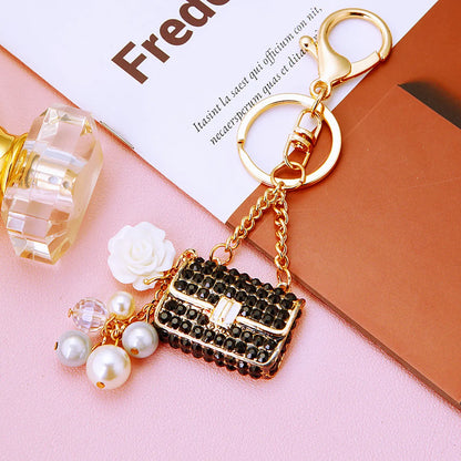 Elegant Korean Style Bag Metal Inlay Rhinestones Women'S Bag Pendant Keychain