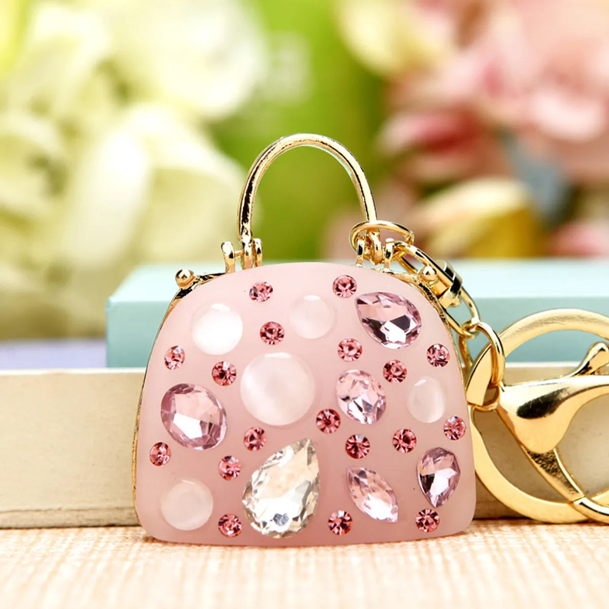 Elegant Korean Style Bag Metal Inlay Rhinestones Women'S Bag Pendant Keychain