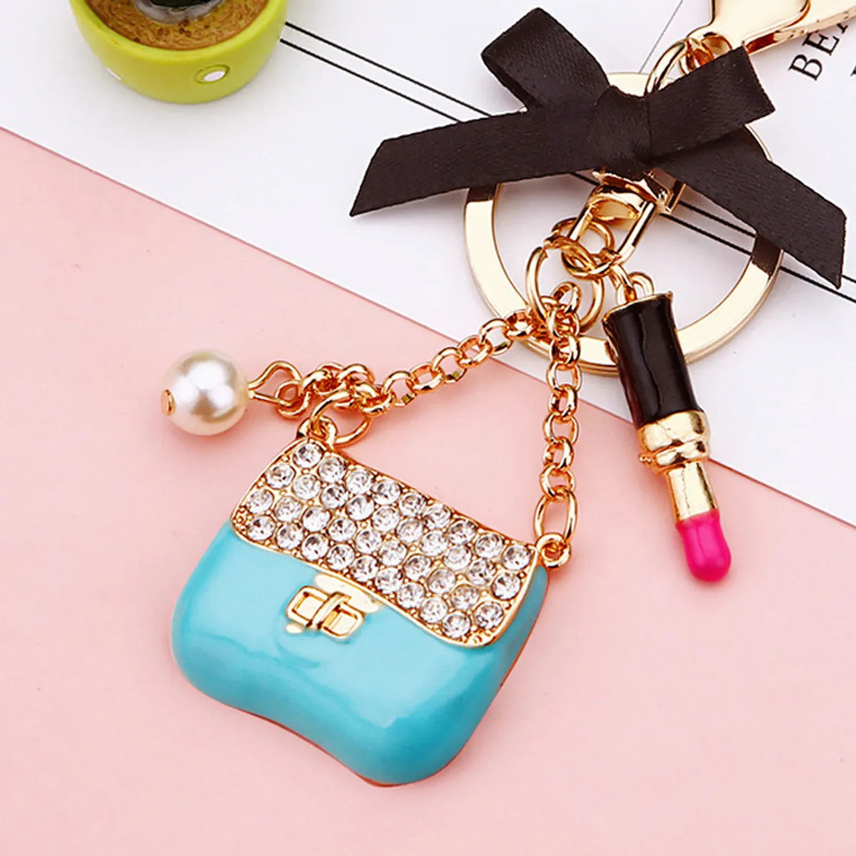 Elegant Korean Style Bag Metal Inlay Rhinestones Women'S Bag Pendant Keychain