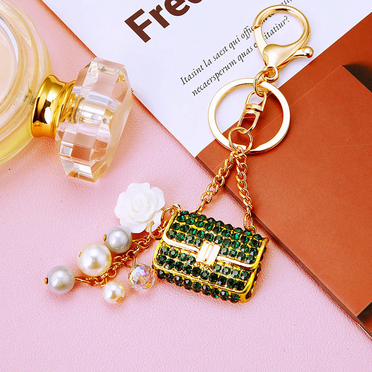 Elegant Korean Style Bag Metal Inlay Rhinestones Women'S Bag Pendant Keychain