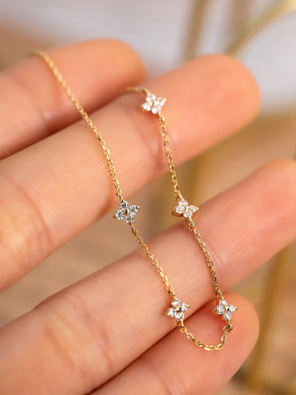 Elegant Korean Style Flower Sterling Silver Inlay Zircon Bracelets