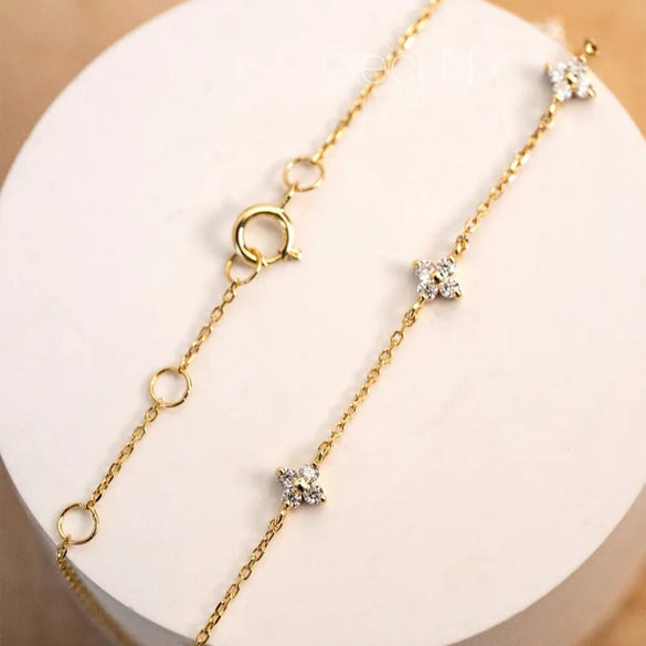 Elegant Korean Style Flower Sterling Silver Inlay Zircon Bracelets