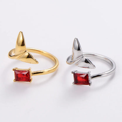 304 Stainless Steel 18K Gold Plated Elegant Korean Style Plating Inlay Star Moon Fish Tail Acrylic Rhinestones Open Ring