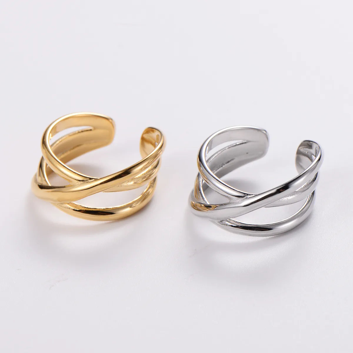 304 Stainless Steel 18K Gold Plated Elegant Korean Style Plating Inlay Star Moon Fish Tail Acrylic Rhinestones Open Ring