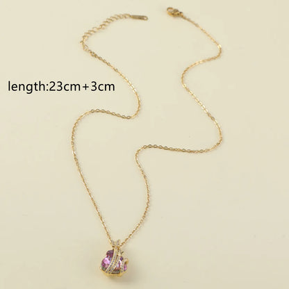 Elegant Lady Artistic Heart Shape Stainless Steel Inlay Zircon Pendant Necklace