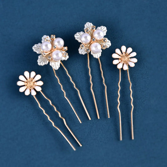 Elegant Lady Bridal Flower Alloy Inlay Artificial Pearls Hairpin