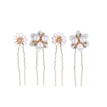 Elegant Lady Bridal Flower Alloy Inlay Artificial Pearls Hairpin