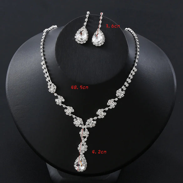 Elegant Lady Bridal Geometric Artificial Crystal Artificial Rhinestones Artificial Crystal Alloy Wholesale Earrings Necklace Jewelry Set