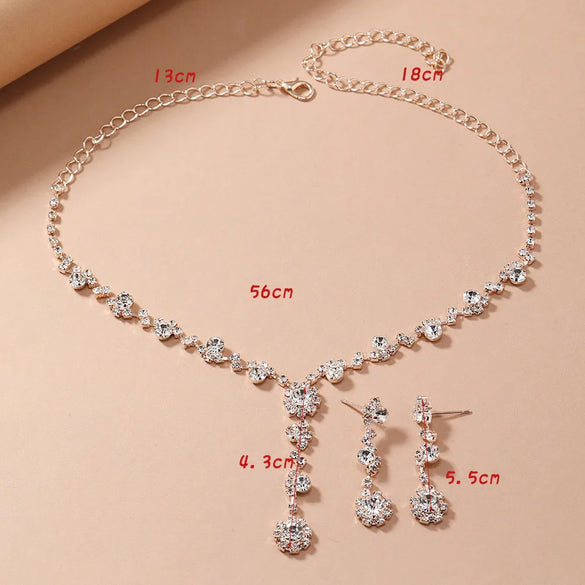 Elegant Lady Bridal Geometric Artificial Crystal Artificial Rhinestones Artificial Crystal Alloy Wholesale Earrings Necklace Jewelry Set