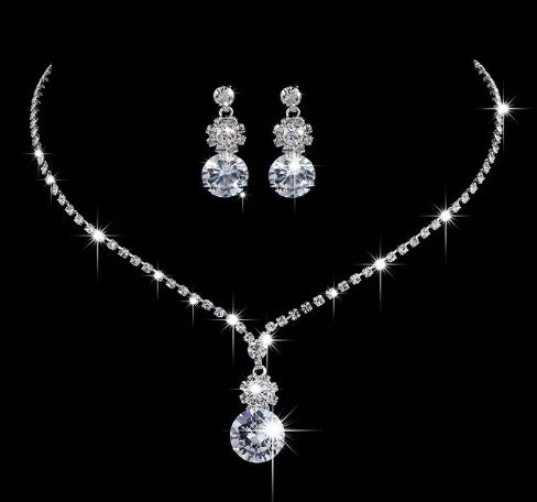Elegant Lady Bridal Geometric Artificial Crystal Artificial Rhinestones Artificial Crystal Alloy Wholesale Earrings Necklace Jewelry Set