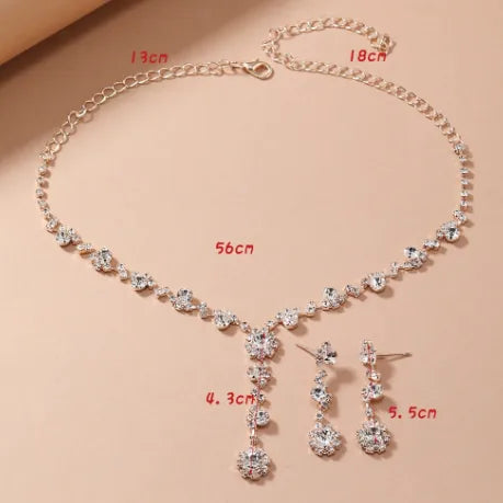 Elegant Lady Bridal Geometric Artificial Crystal Artificial Rhinestones Artificial Crystal Alloy Wholesale Earrings Necklace Jewelry Set