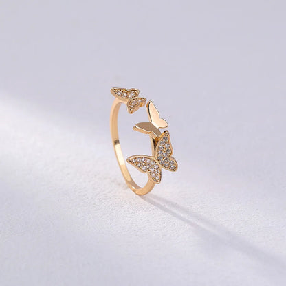 Elegant Lady Butterfly Copper Gold Plated Zircon Open Ring In Bulk