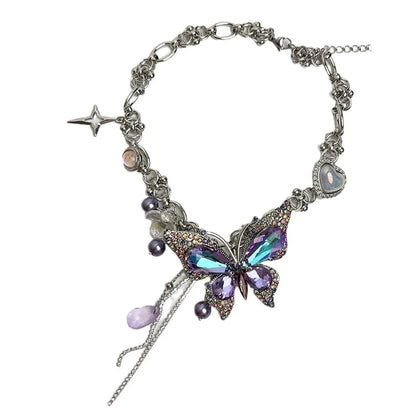 Elegant Lady Butterfly Imitation Pearl Alloy Wholesale Pendant Necklace