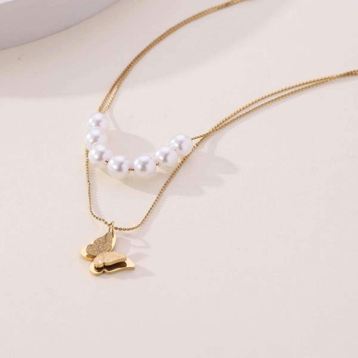 Elegant Lady Classic Style Butterfly Imitation Pearl Plating 18K Gold Plated Women'S Double Layer Necklaces