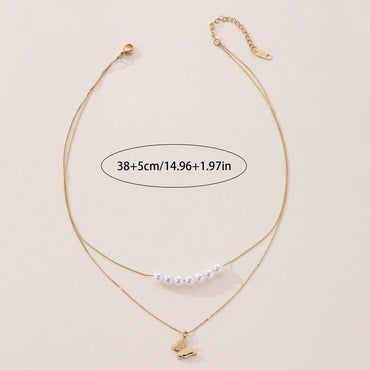 Elegant Lady Classic Style Butterfly Imitation Pearl Plating 18K Gold Plated Women'S Double Layer Necklaces