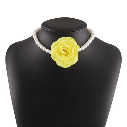 Elegant Lady Classic Style Flower Imitation Pearl Cloth Women's Bracelets Earrings Necklace