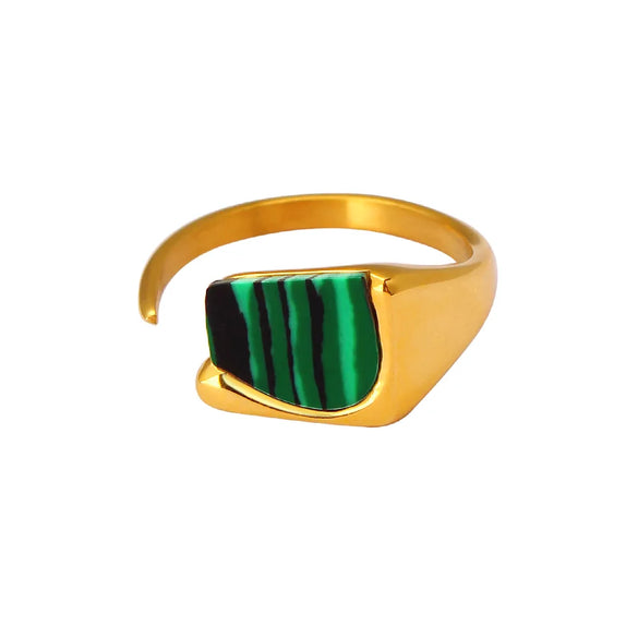 304 Stainless Steel 18K Gold Plated Elegant Lady Classic Style Inlay Geometric Malachite Open Rings