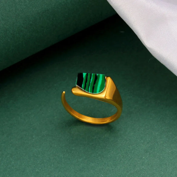 304 Stainless Steel 18K Gold Plated Elegant Lady Classic Style Inlay Geometric Malachite Open Rings