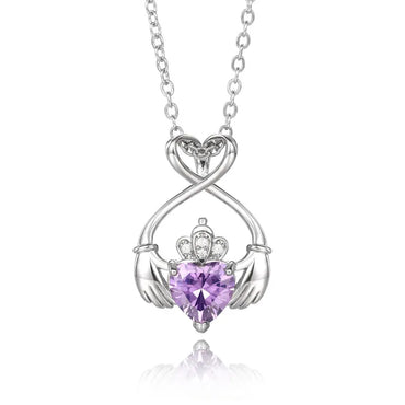 Elegant Lady Classic Style Hand Heart Shape Crown Copper Inlay Zircon Pendant Necklace