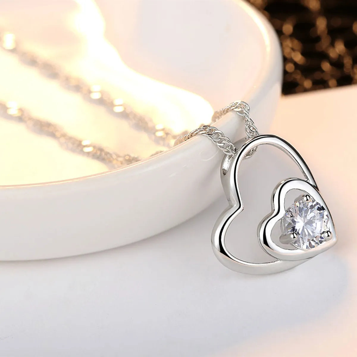 Elegant Lady Classic Style Heart Shape Alloy Plating Inlay Zircon Women's Pendant Necklace