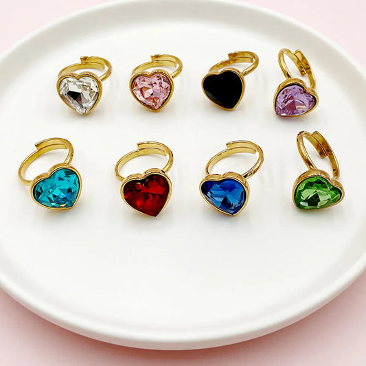 Elegant Lady Classic Style Heart Shape Stainless Steel Gold Plated Zircon Open Rings In Bulk