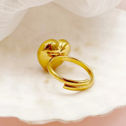 Elegant Lady Classic Style Heart Shape Stainless Steel Gold Plated Zircon Open Rings In Bulk