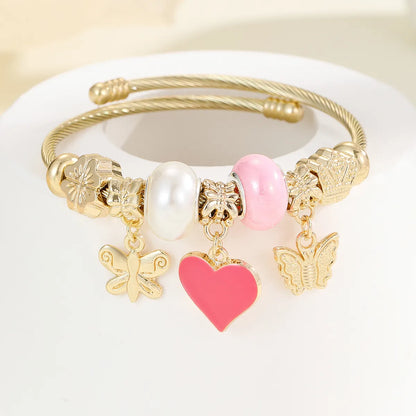 Elegant Lady Classic Style Palm Heart Shape Butterfly Gold Plated Rhinestones 304 Stainless Steel Alloy Wholesale Bangle