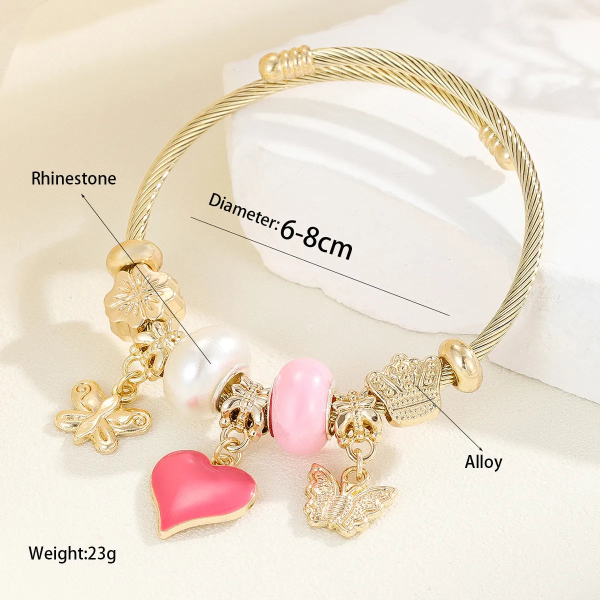 Elegant Lady Classic Style Palm Heart Shape Butterfly Gold Plated Rhinestones 304 Stainless Steel Alloy Wholesale Bangle