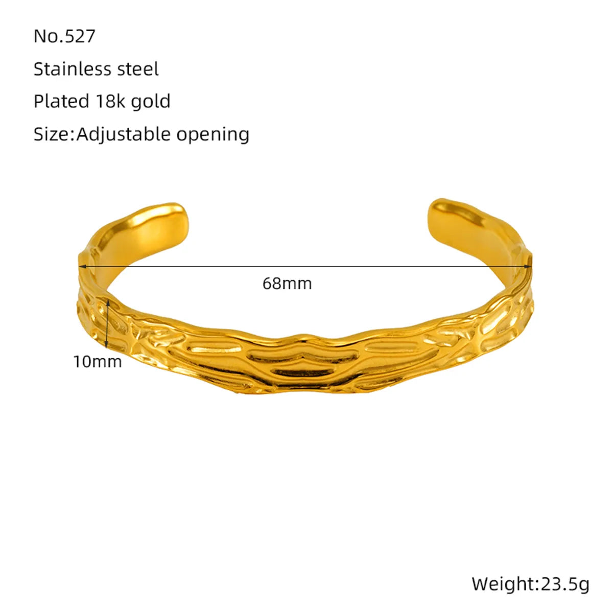 Elegant Lady Classic Style Round Solid Color 304 Stainless Steel 18K Gold Plated Bangle In Bulk