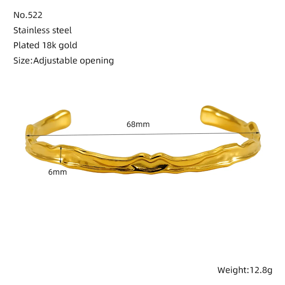 Elegant Lady Classic Style Round Solid Color 304 Stainless Steel 18K Gold Plated Bangle In Bulk