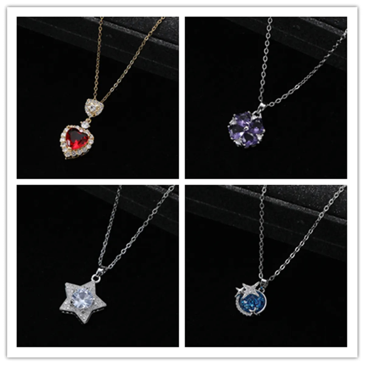 Elegant Lady Classic Style Star Heart Shape Alloy Inlay Artificial Gemstones Zircon Women's Pendant Necklace