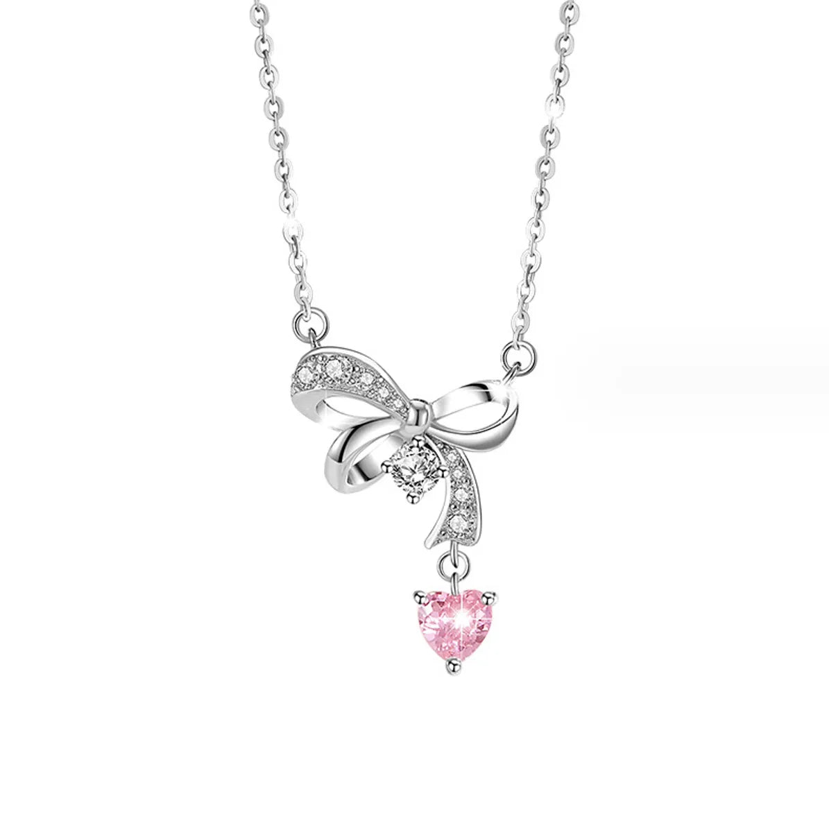 Elegant Lady Commute Heart Shape Sterling Silver Inlay Zircon White Gold Plated Pendant Necklace