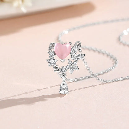 Elegant Lady Commute Heart Shape Sterling Silver Inlay Zircon White Gold Plated Pendant Necklace