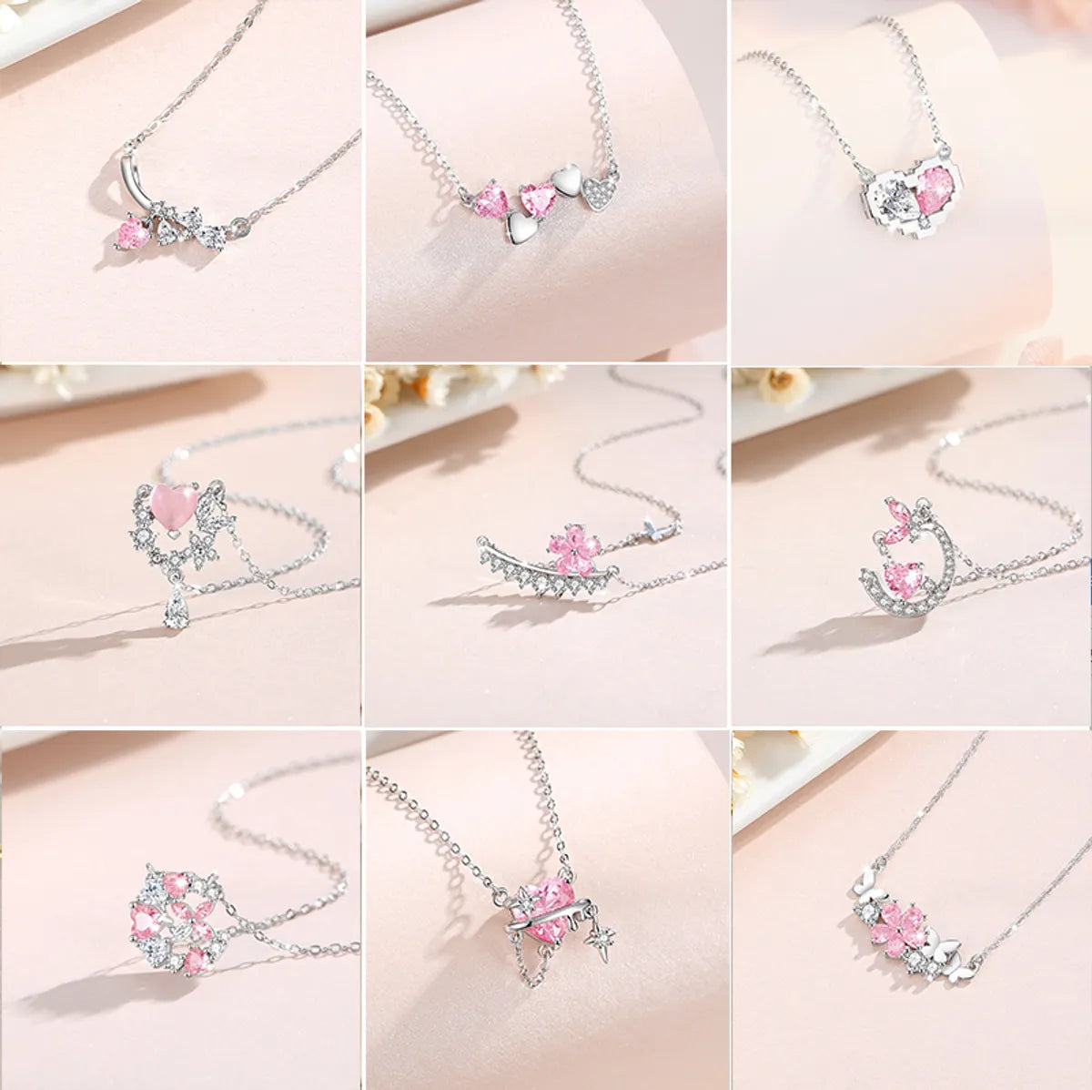 Elegant Lady Commute Heart Shape Sterling Silver Inlay Zircon White Gold Plated Pendant Necklace