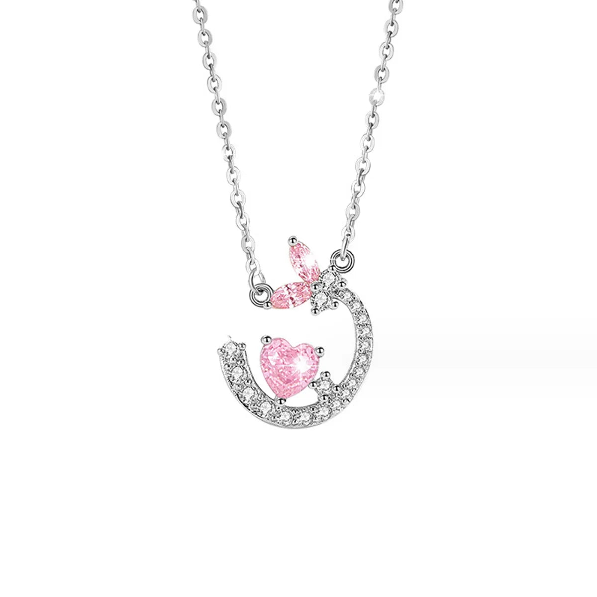 Elegant Lady Commute Heart Shape Sterling Silver Inlay Zircon White Gold Plated Pendant Necklace