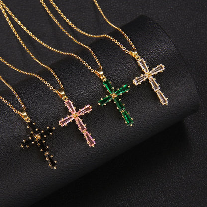 Elegant Lady Cross Copper Plating Inlay Zircon Pendant Necklace