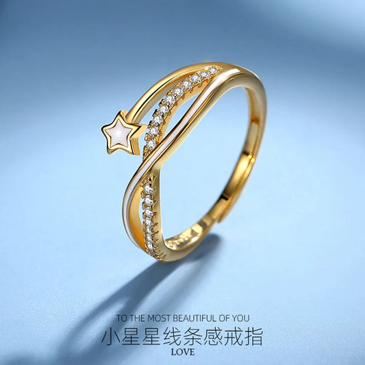 Elegant Lady Cross Star Sterling Silver Inlay Zircon Rings