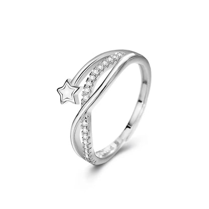 Elegant Lady Cross Star Sterling Silver Inlay Zircon Rings