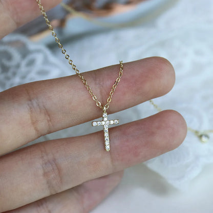 Elegant Lady Cross Sterling Silver Inlay Zircon Pendant Necklace