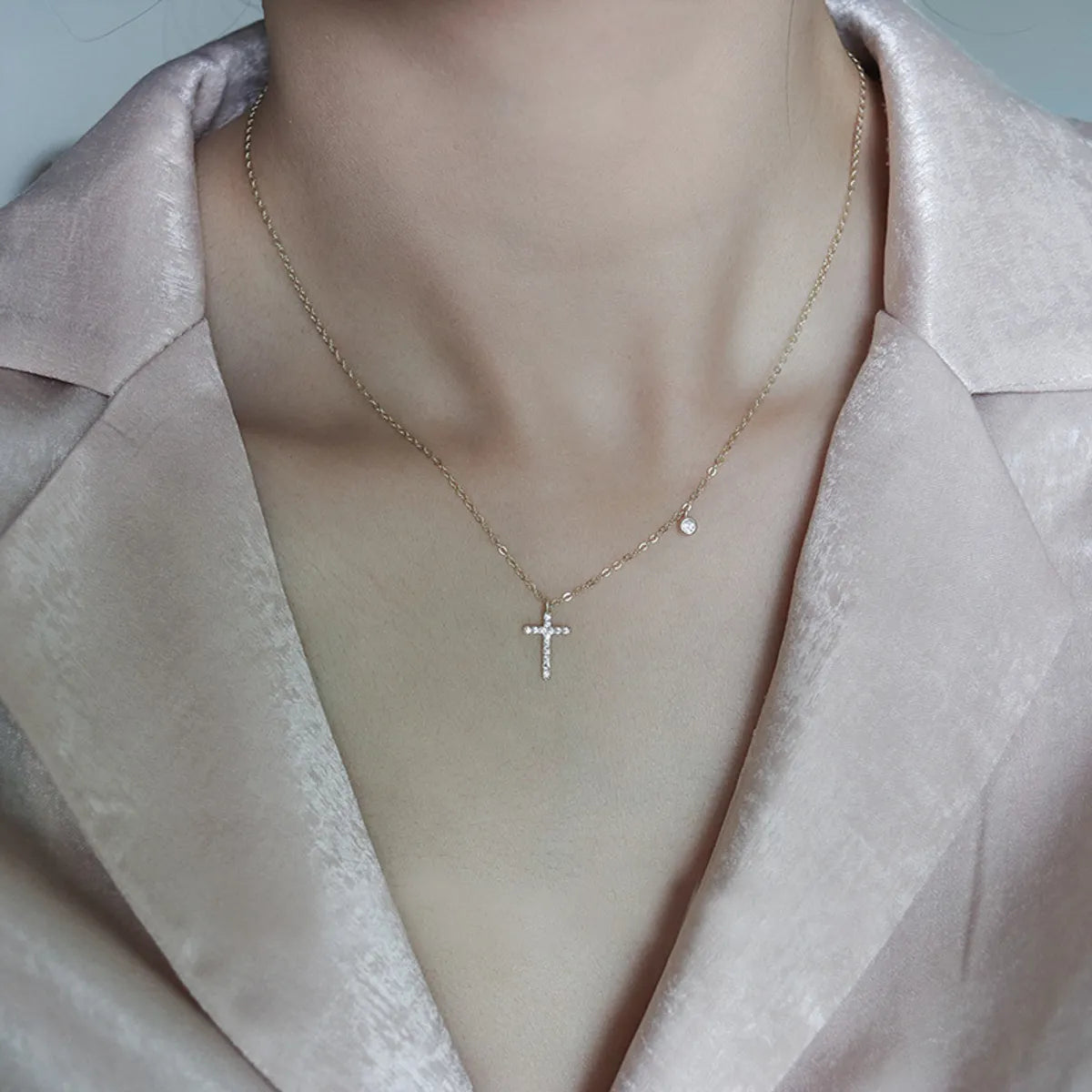 Elegant Lady Cross Sterling Silver Inlay Zircon Pendant Necklace