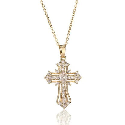 Elegant Lady Cross Alloy Plating Inlay Zircon Women's Pendant Necklace