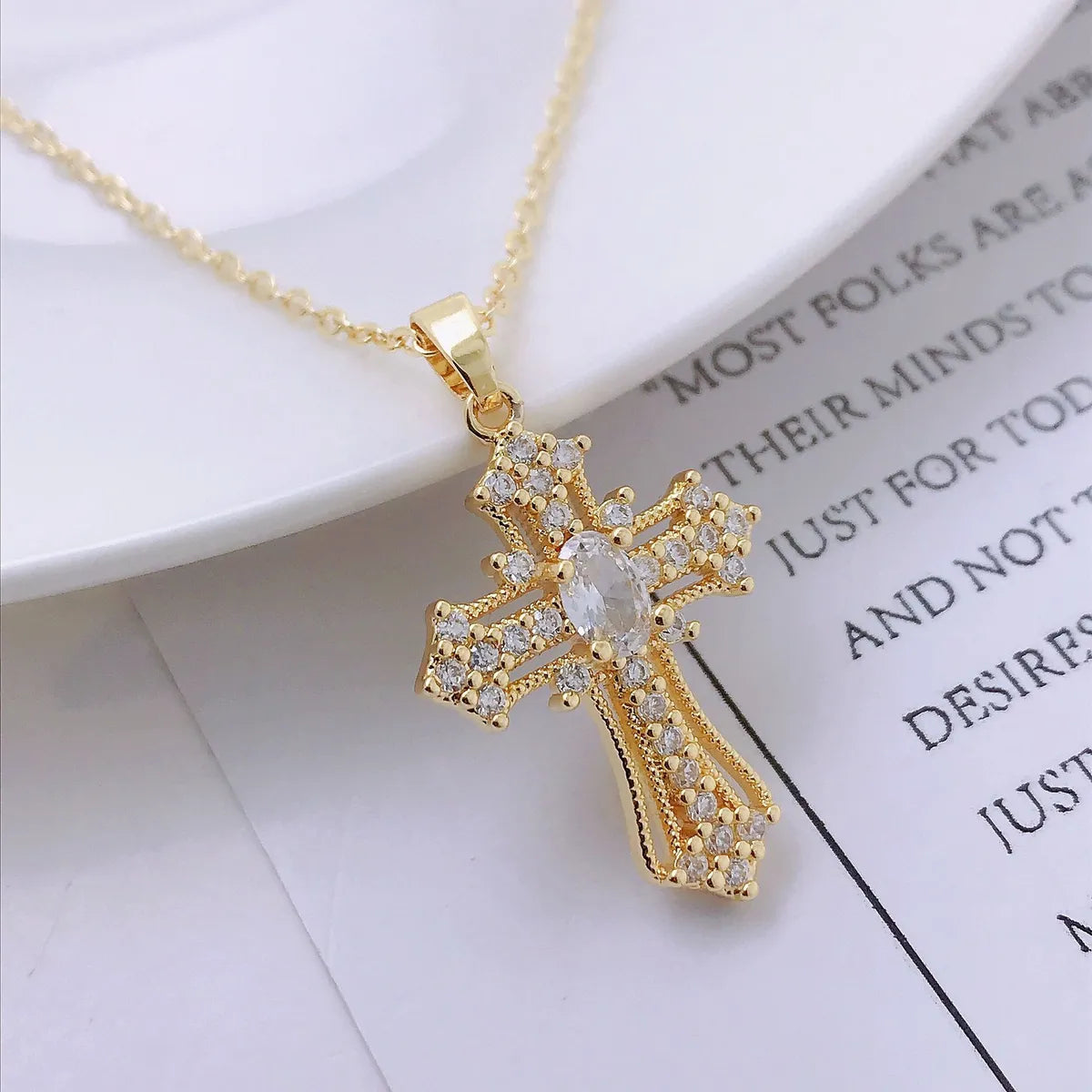 Elegant Lady Cross Alloy Plating Inlay Zircon Women's Pendant Necklace